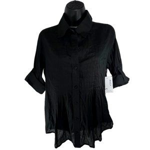 RVCA Shirt Button Down Black Sheer Light Pleated Long Sleeve Shirt Womens Small